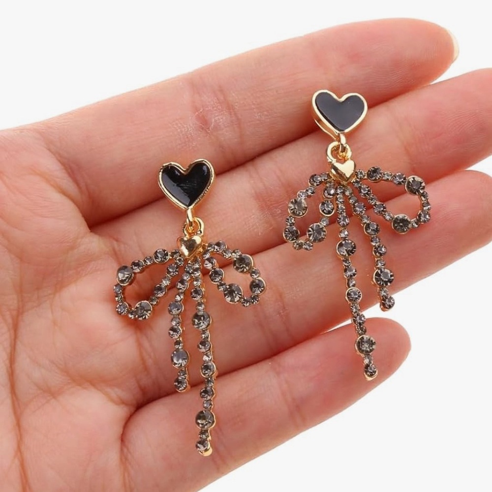 Vintage feel S925 Sterling Silver plated Heart and Bow earrings. New. - Picture 6 of 11